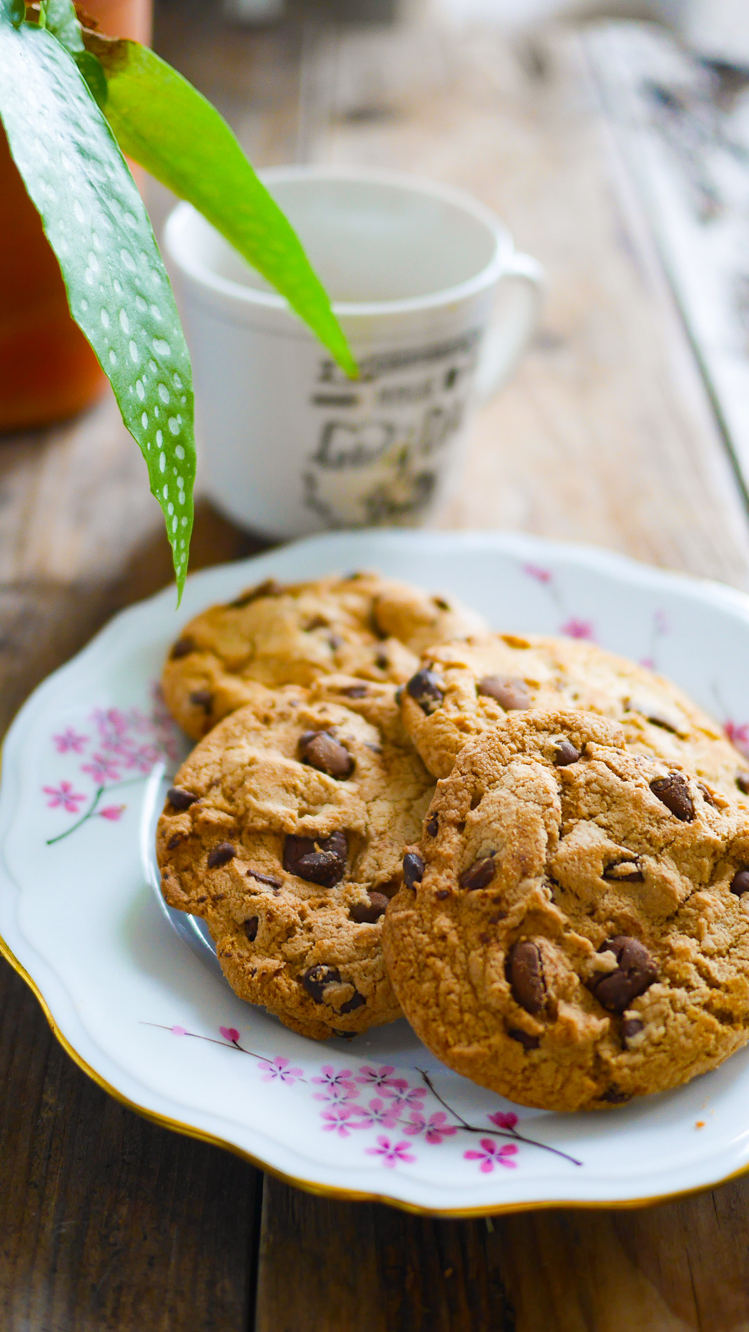 Assiette replie de cookies aux pépites de chocolat cuits au airfryer